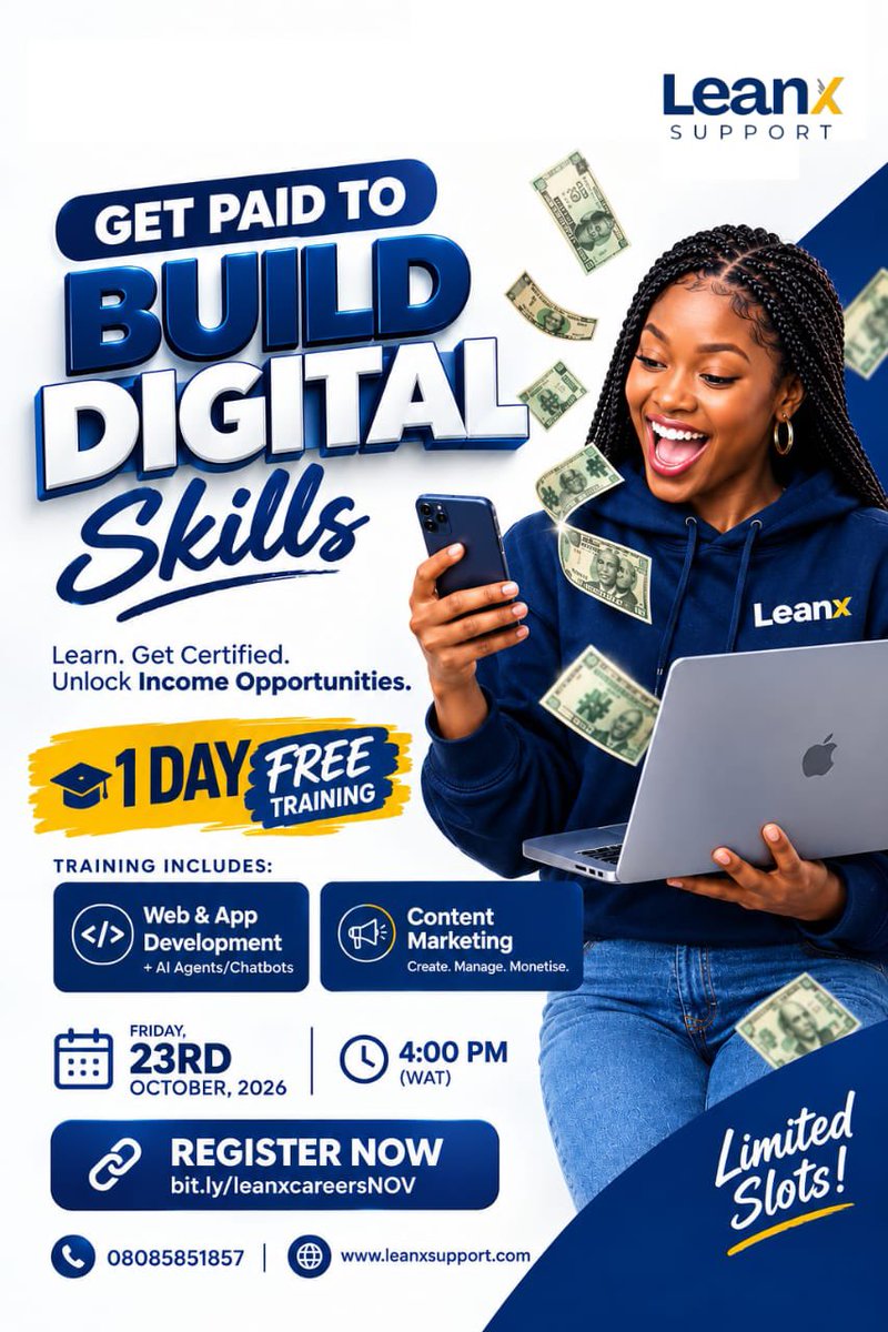 Leanx_Support's tweet photo. We're offering a free one-day training for anyone looking to develop their digital skills and put them to practical use.

If you're interested, register using the link below.

https://t.co/05EiaB2Xpt
#LeanXSupport #DigitalSkills https://t.co/8D8k1oHhfp