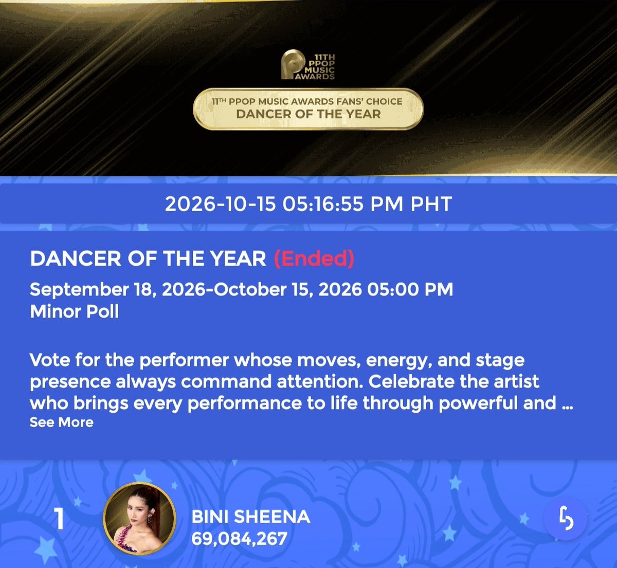 itsmeklb2026's tweet photo. 11th PPOP MUSIC AWARDS FAN'S CHOICE

CONGRATULATIONS👑👑

👑Ace of the year- BINI COLET
👑Leader of the year- BINI JHOANNA
👑Visual of the year- BINI AIAH
👑Dancer of the year- BINI SHEENA

Good job Blooms🌸

#BINI https://t.co/x3u4waRdDd
