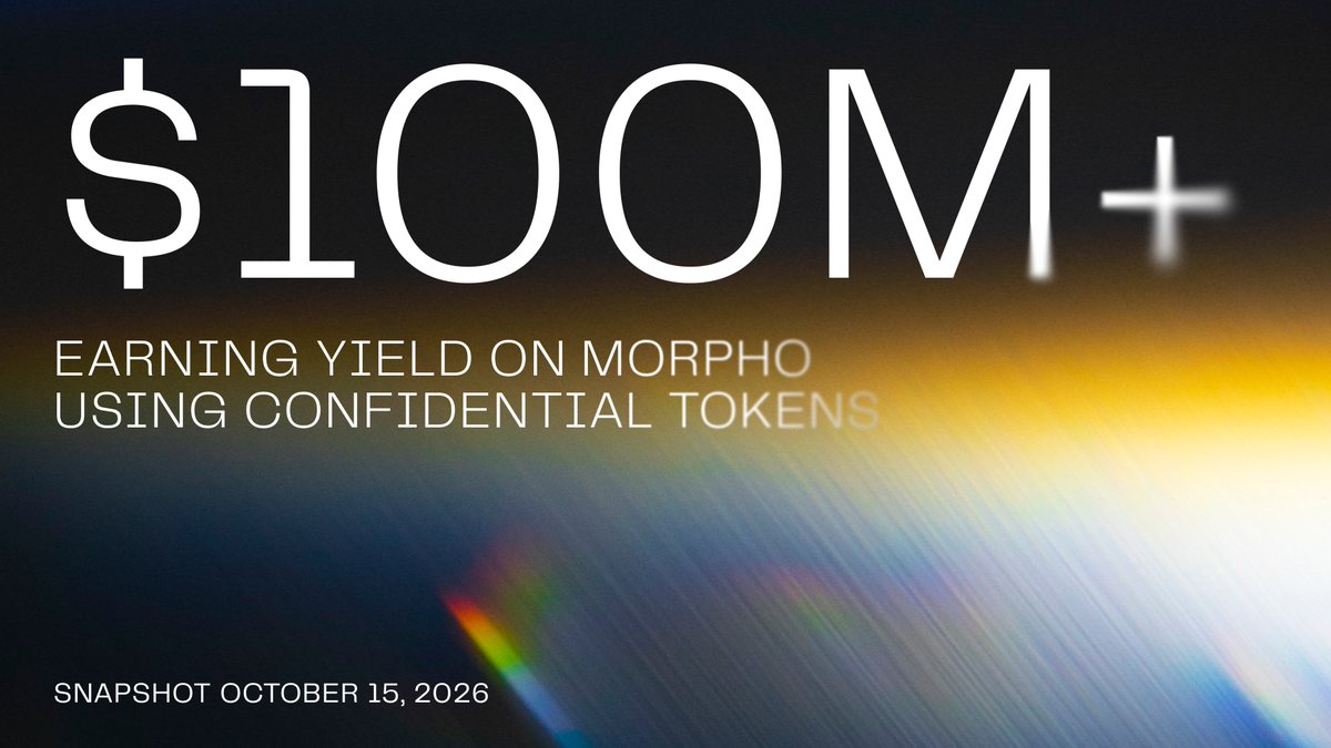 zama's tweet photo. MILESTONE:

$100M+ is now earning yield on @Morpho using confidential tokens.

The same curators and strategies institutional capital already uses. Positions and earnings stay encrypted onchain.

Deposit and earn at https://t.co/g5XmxrtgBy https://t.co/IT3pBfrkQz