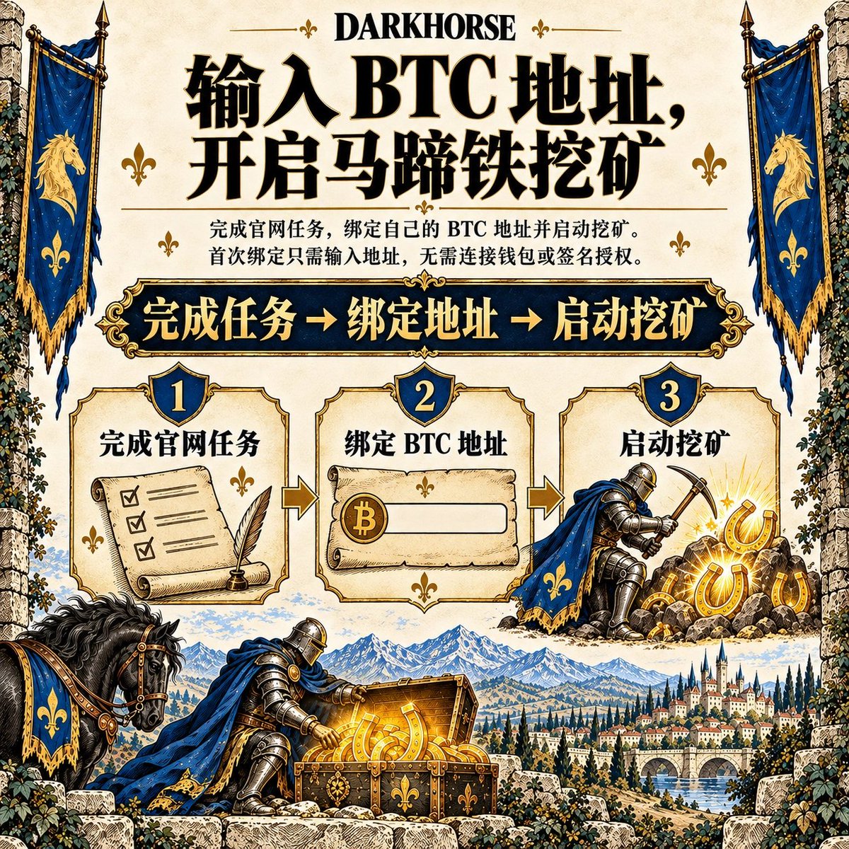 Darkwjq's tweet photo. 抽奖了兄弟们~

最近 ABS、STX 都传出反撸，你们还好吗？
现在这行情还是少干花钱项目比较稳。

分享一个早期零撸的Alpha，Tether在 RGB 上发行 USDT 的消息大家应该都刷到了吧。

@RGBHorse 正在进行号称比特币最大规模的挖矿活动，项目定位是比特币RGB上的 https://t.co/OXritxX5sK + Uniswap，原生资产发射台加 Swap 。

▫️产品好在哪：

基于RGB v0.11.1，无需新链跨链桥，资产可验证自己掌控。支持OKX、UniSat钱包，即将上线多个RGB meme资产。

▫️活动亮点：

免费做X任务成为Knight，拿1000马蹄铁+未来UDA。挖矿根据BTC余额及铭文、Runes、BRC-20记录算算力，无需钱包授权，安全看链上记录。

▫️怎么参与：

官网或邀请链接做任务成为 Knight，绑定地址即可挖矿，邀请还能加分。全程免费，只看链上记录。

零成本就能卡位RGB这条线，Tether USDT上线后想象空间更大。

官网：https://t.co/YRgDatzWnZ  
我的邀请链接：https://t.co/alYkIsnMCS

抽 10 位朋友，每人赠送 300 马蹄铁（挖矿积分）。想参加的在评论区留下BTC Taproot地址（bc1p开头）。

要求关注我和项目官推，根据参与人数 24 或 48 小时后开奖！