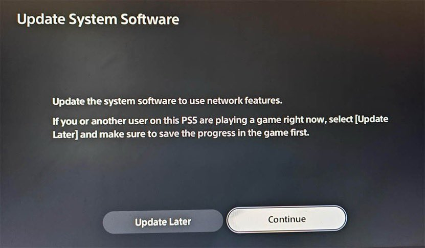 soflysojoe's tweet photo. 🚨 SONY IS ASKING PS5 14.00 USERS TO UPDATE!

If your on 14.00 to keep the possibility of a future jailbreak are now being asked to update before they can sign in.

⚠️ Stay on 14.00 for potential future jailbreak , or update for PSN and newer games?

DONT UPDATE👀🔥

#PS5 https://t.co/9laX3onDZR