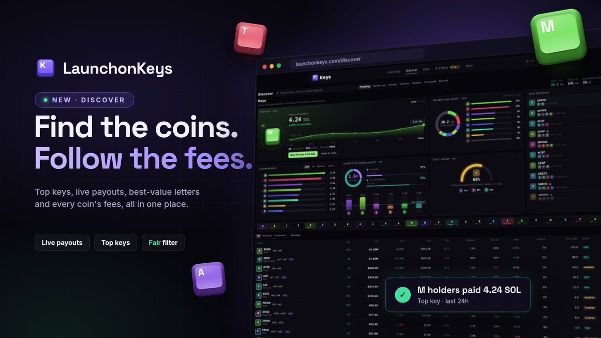 LaunchonKeys's tweet photo. Discover shows which letters earn the most, live payouts as they happen, best-value keys and every coin’s fees, all in one place.

https://t.co/5cDrJ0fZSn https://t.co/2XoD519Qhf