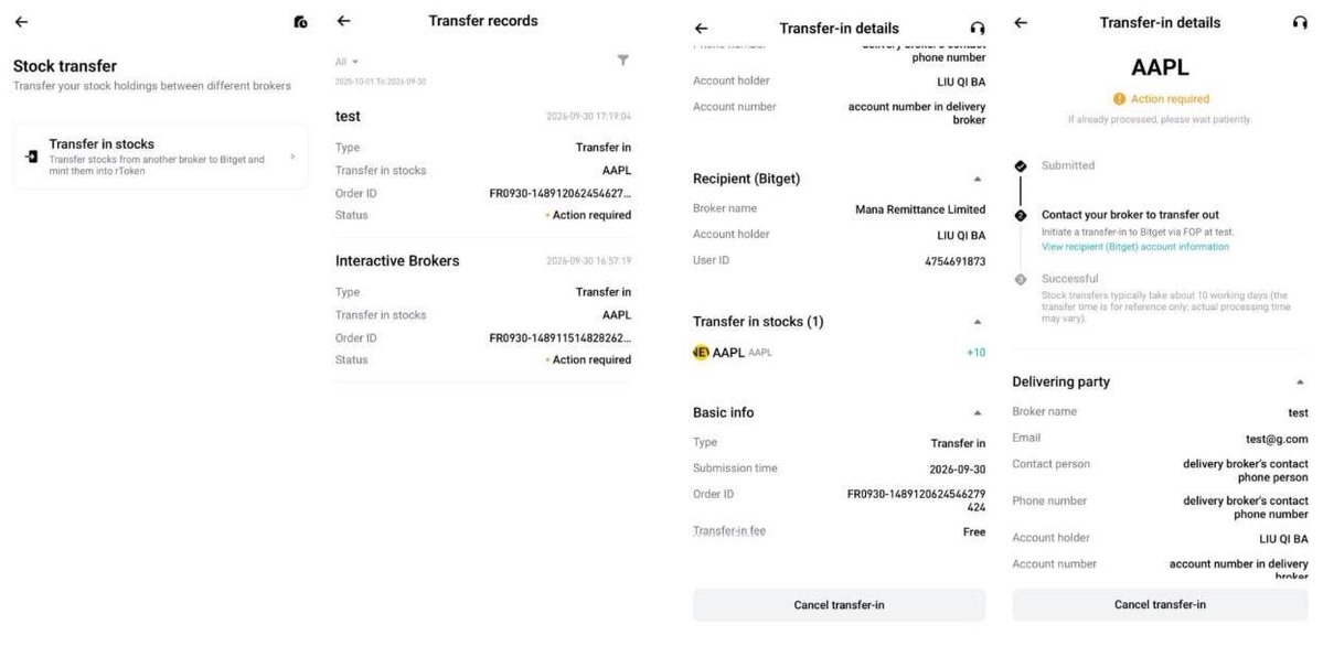 huonggeth's tweet photo. if you're already holding US stocks, moving them into crypto doesn't necessarily mean you have to sell them first.

bitget lets you transfer your stock portfolio into rTokens and manage them alongside your crypto assets.

you can trade rTokens 24/7 and eligible rTokens can also be used as collateral.

with over 3,000 US stocks and ETFs supported, it's another way to manage your assets and make your capital more flexible.

just remember to check the transfer process, fees and eligible assets before getting started.

stock transfer guide: https://t.co/IcEtLydHrW