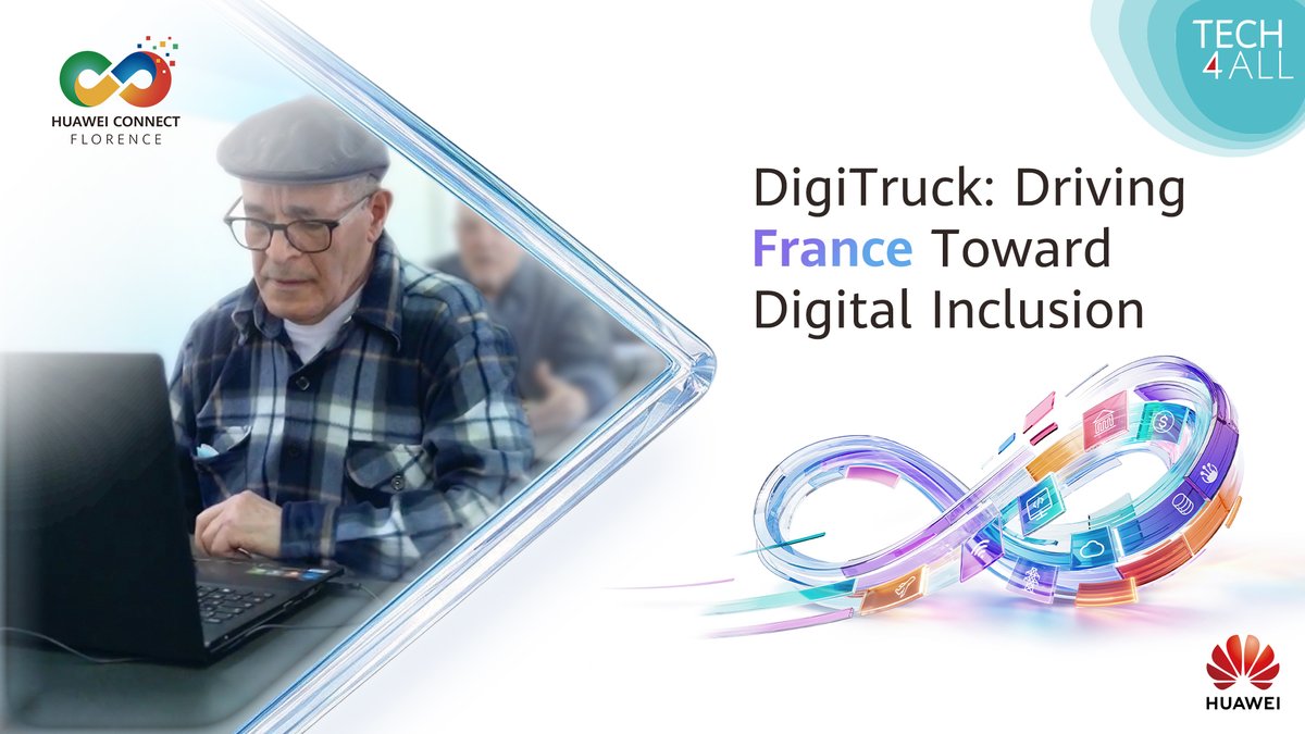 HUAWEI_TECH4ALL's tweet photo. In France, DigiTruck brings free digital skills training to priority communities, helping bridge the digital divide. The initiative has trained over 7,000 people across more than 50 cities.

Discover more TECH4ALL initiatives at HUAWEI CONNECT EUROPE 2026 in Florence!