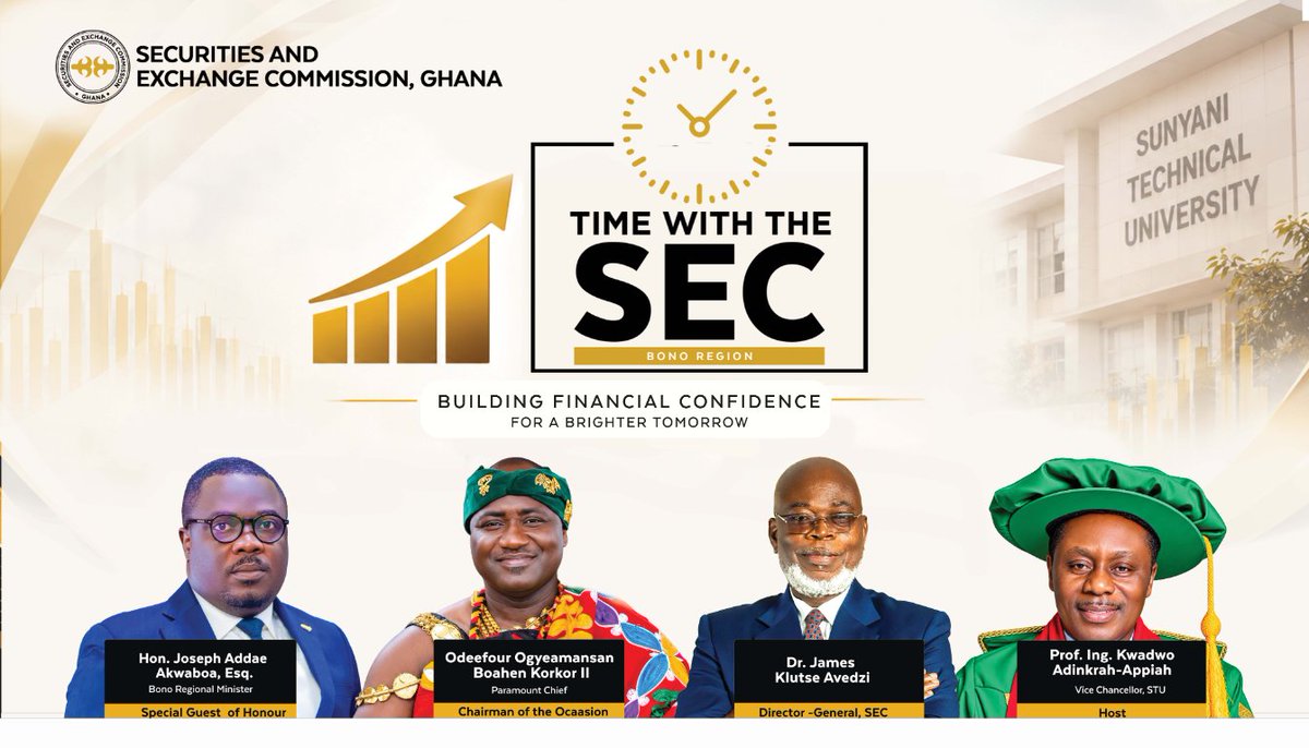 SECGhana's tweet photo. Watch the live Time With The SEC - Bono Region Edition

👉 https://t.co/l7wz9VILDF

#TimeWithTheSEC #EnsuringInvestorProtection https://t.co/JZrh1TrKPo