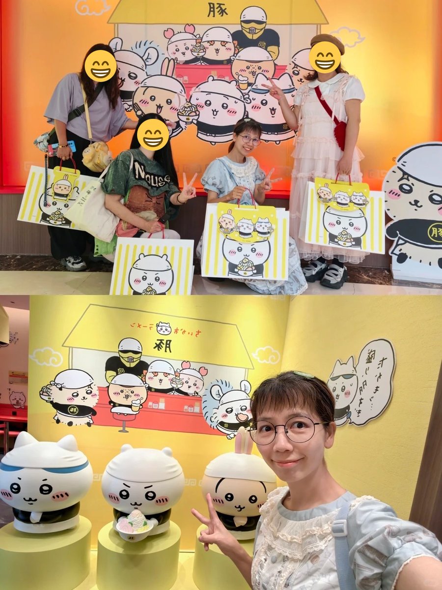 sherry_my7's tweet photo. Chiikawa上海拉面店repo：
面🍜据说对比日本和香港的已经改良过了，少油少酱油，总体不算难吃，虽然还是很咸Orz
 
周边💡目前还没有碗和杯子卖，其他周边兴趣不大。和日本的区别是有一个2元的超大纸袋买和卡纸赠送
 
店里氛围💖超级棒！小立牌很喜欢！一次性的围裙也超赞，居然没有做成周边卖太可惜了 https://t.co/9P4dKlpZql