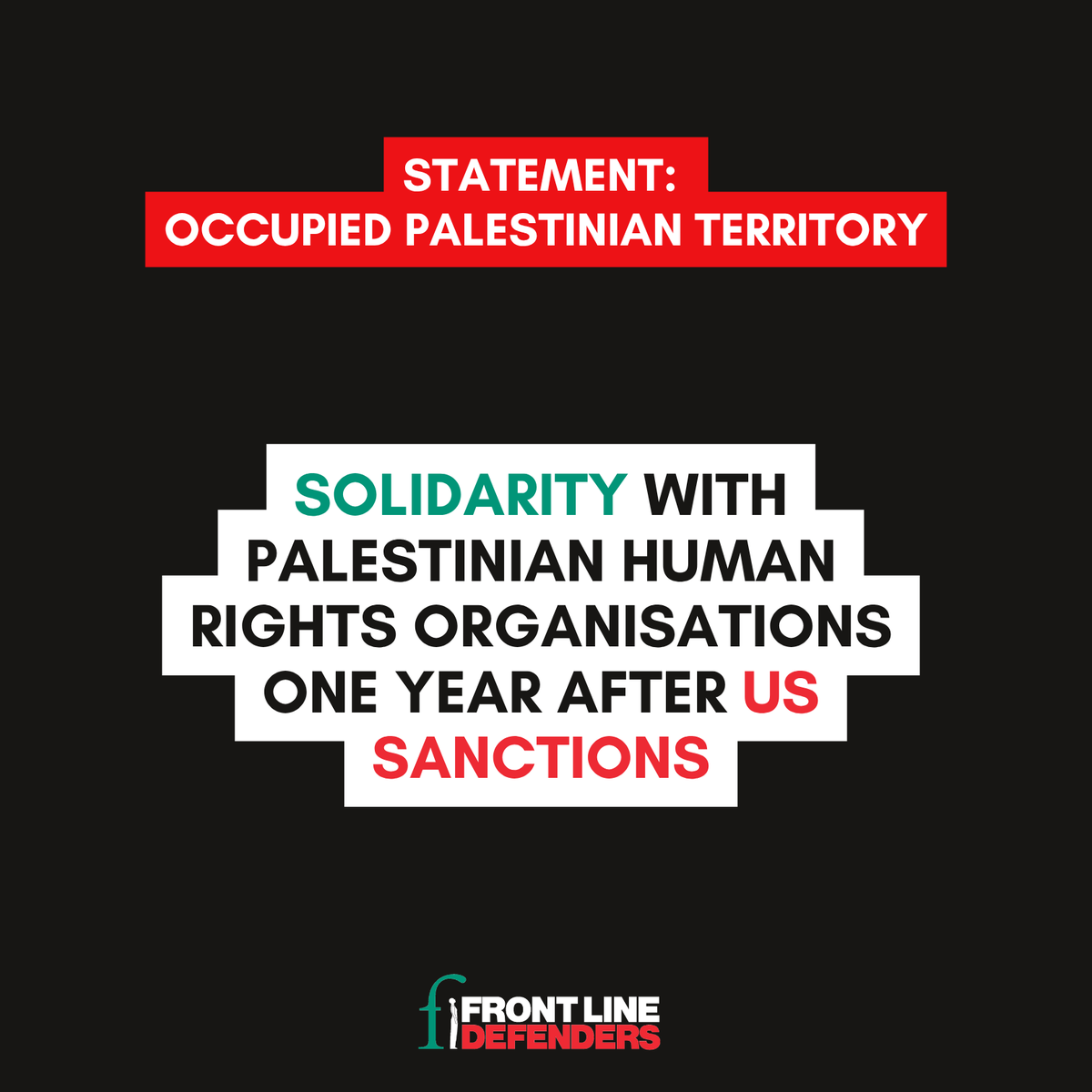 FrontLineHRD's tweet photo. 📍Occupied Palestinian Territory

Front Line Defenders stands in solidarity with Palestinian human rights organisations still under US sanctions, and calls for an immediate end to the sanctions:

Read more here: https://t.co/Htk4BO13Dn https://t.co/lN0MxvaqGQ