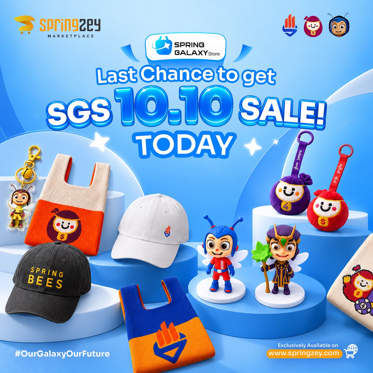 SpringDevBank's tweet photo. It’s your LAST DAY to grab the special SGS 10.10 Sales offers! 🎉 Don’t miss out on your favorite collectibles.

🛍️ $10.10 Picks  Tote Bags • Baseball Caps • SpringBees Keychains

🎁 $18 Buy 1 Get 1 Acrylic Keychain FREE  SpringBees Figurines • NOH Fluffy Keychain • S4 Fluffy Keychain

Your last chance to shop your favorite SGS Collectibles with these special offers is here! Head over to @springzey and shop now using SDB Payment before the campaign ends today. 🛍️✨

Buy here : https://t.co/GxFTzJoWZU

#SpringGalaxyStore #OurGalaxyOurFuture #SGS #1010Sales #SpringBees #NwayOoHti #SpringDevelopmentBank