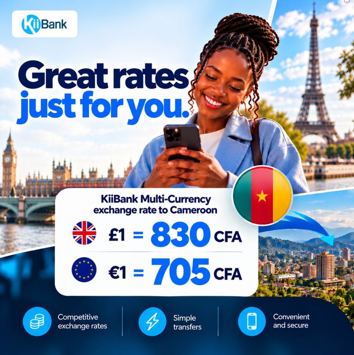 KiiBankOfficial's tweet photo. 🇨🇲 Sending money to Cameroon?

Make your pounds and euros count! 💙
💷 £1 = 830 CFA
💶 €1 = 705 CFA

Great rates. Simple transfers.

Send with KiiBank Multi-Currency today.
🌐 https://t.co/6LKf8dNnRl

#KiiBank #SendMoneyHome https://t.co/4g6a5NCQfz