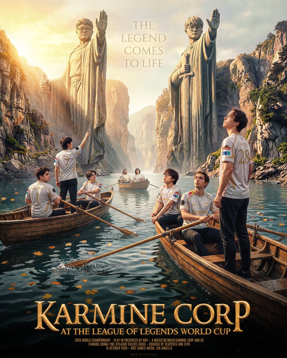 Grxww's tweet photo. "THE LEGEND COMES TO LIFE"

Le jour que l'on a tous tant attendu, le premier match de la @KarmineCorp aux Worlds de League of Legends est ENFIN arrivé ! Tous derrière nos joueurs et le staff pour remplir twitter de soutien avant le match contre @Cloud9 à 20h! 

#KCORP https://t.co/tbr0ZJp3OB