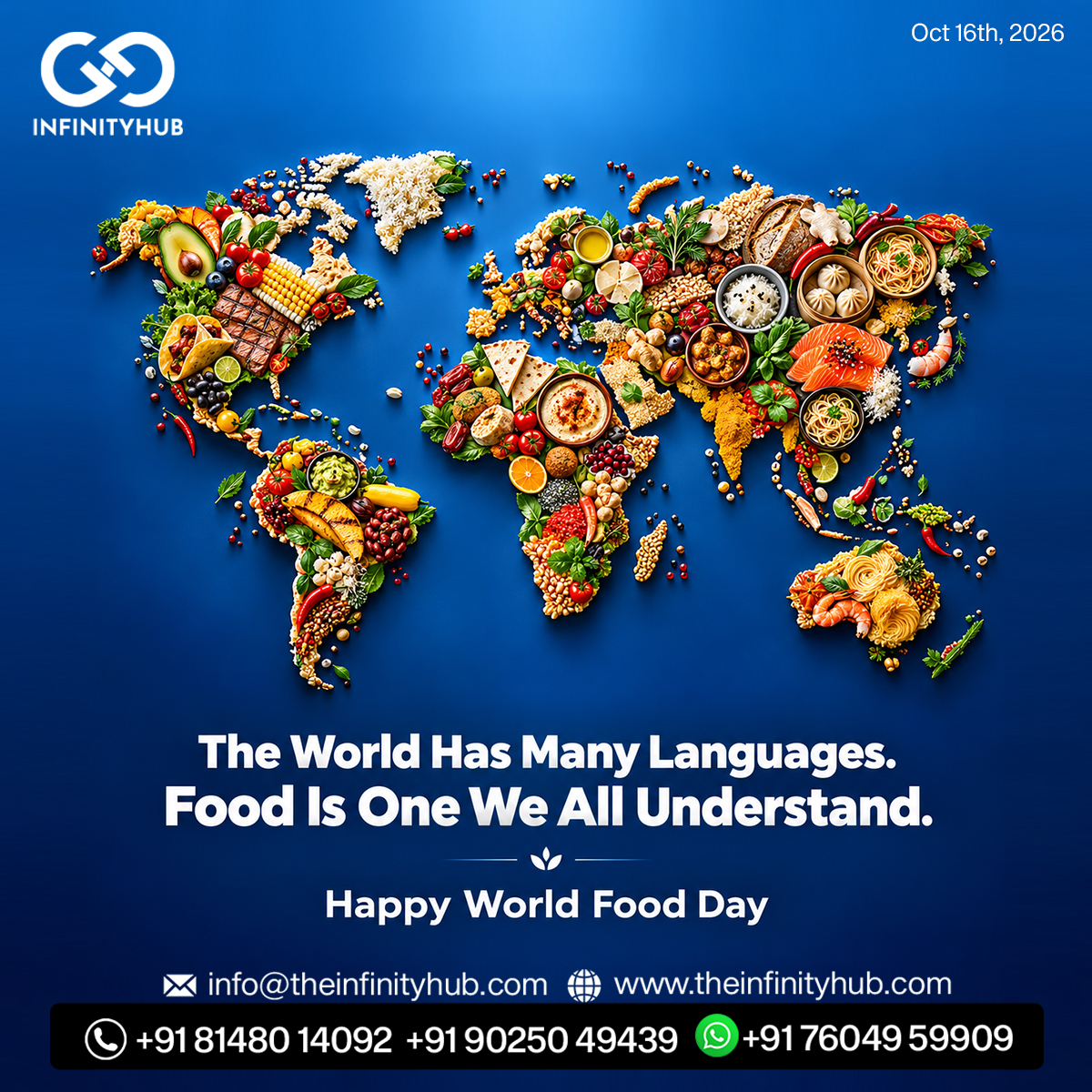 InfinityHubIN's tweet photo. The World Has Many Languages. Food Is One We All Understand.
#WorldFoodDay #WorldFoodDay2026 #FoodConnectsUs #FoodForAll #FoodSecurity #FoodCulture #CulturalDiversity #SustainableFood #FoodSustainability #ShareAmeal #Community #Togetherness #GlobalAwareness #Sustainability https://t.co/PEFt3CwVhs