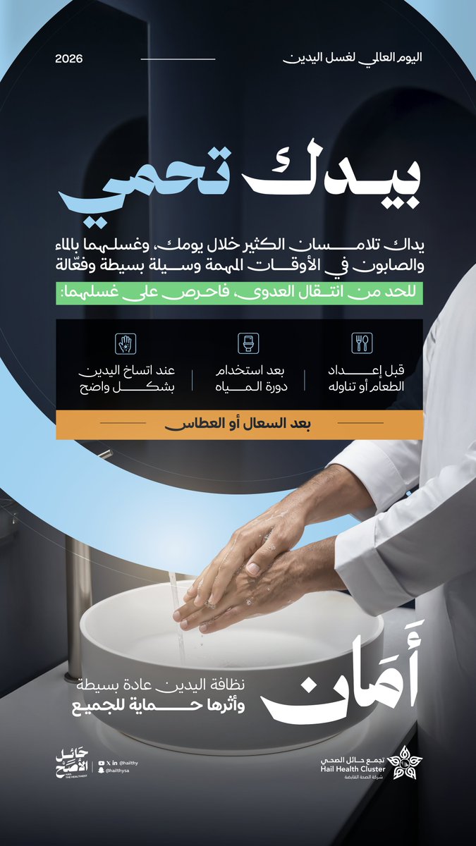 hailthy's tweet photo. خطوة يسيرة بالماء والصابون تصنع أمانك اليومي وتقي من حولك؛ غسل يديك في الأوقات المهمة سلوك وقائي بسيط يحدّ من انتقال العدوى، وبيدك تدوم سلامة الجميع. https://t.co/DWwRhbgKjD