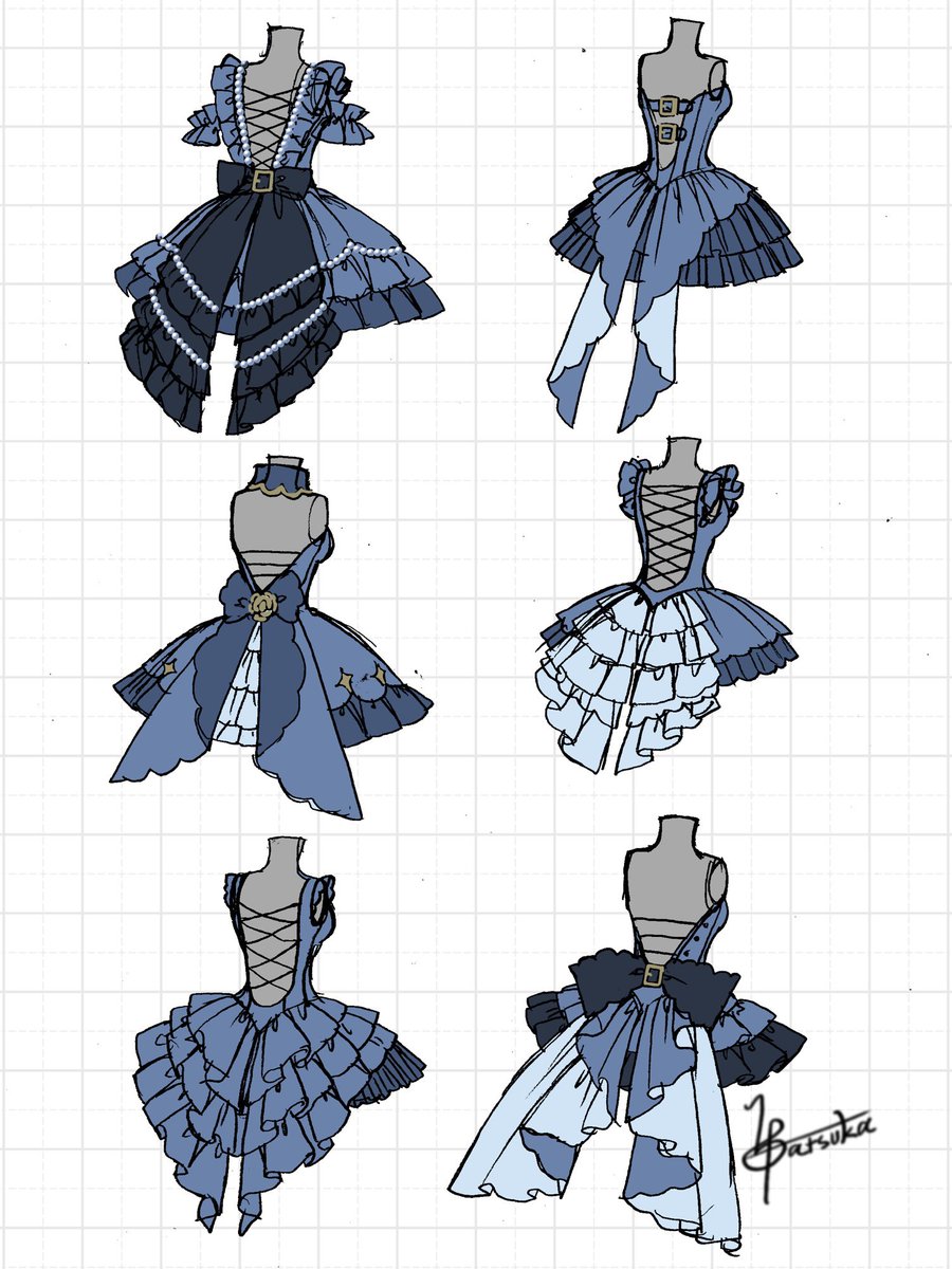 hatsuka5525's tweet photo. 燕尾服風背中側デザインのアイデア
魔法少女衣装にも良さそうな可愛い６着
ご自分でデザイン真似して描くのはOKなので良かったら参考に使ってね〜😊！
#衣装デザイン https://t.co/6MwPvga7AH