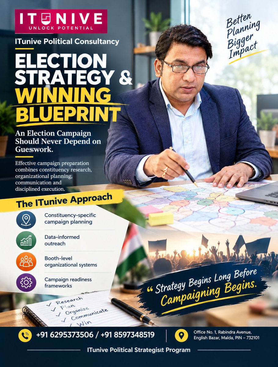 Mostafijur1990's tweet photo. ITunive Political Consultancy focuses on constituency-specific campaign planning built around research, organization and disciplined execution.

#electionstrategy #campaignstrategy #politicalconsultancy #politicalcampaign #campaignmanagement #politicalstrategy #boothmanagement https://t.co/AEgS9czzQB