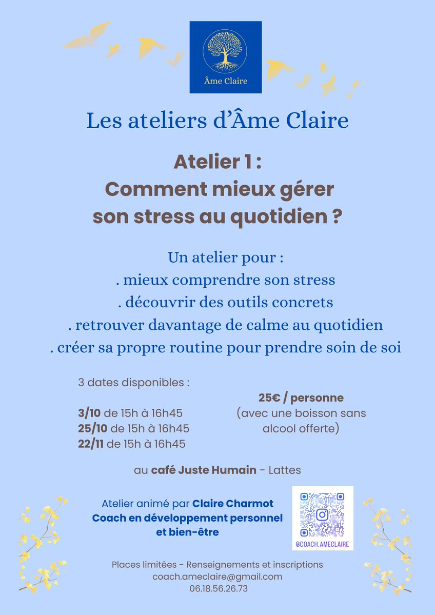 SpicyMelo's tweet photo. Charge mentale au max ? Besoin de souffler ? 🤯
Mon amie Claire organise un atelier bien-être dédié à la gestion du stress. Des outils concrets pour relâcher la pression et retrouver de la sérénité 🧘♀️
🗓️ 25/10
📍 À Lattes (près de #Montpellier)
+ infos 👇
#BienEtre #Antistress https://t.co/jy0Hr7kheI