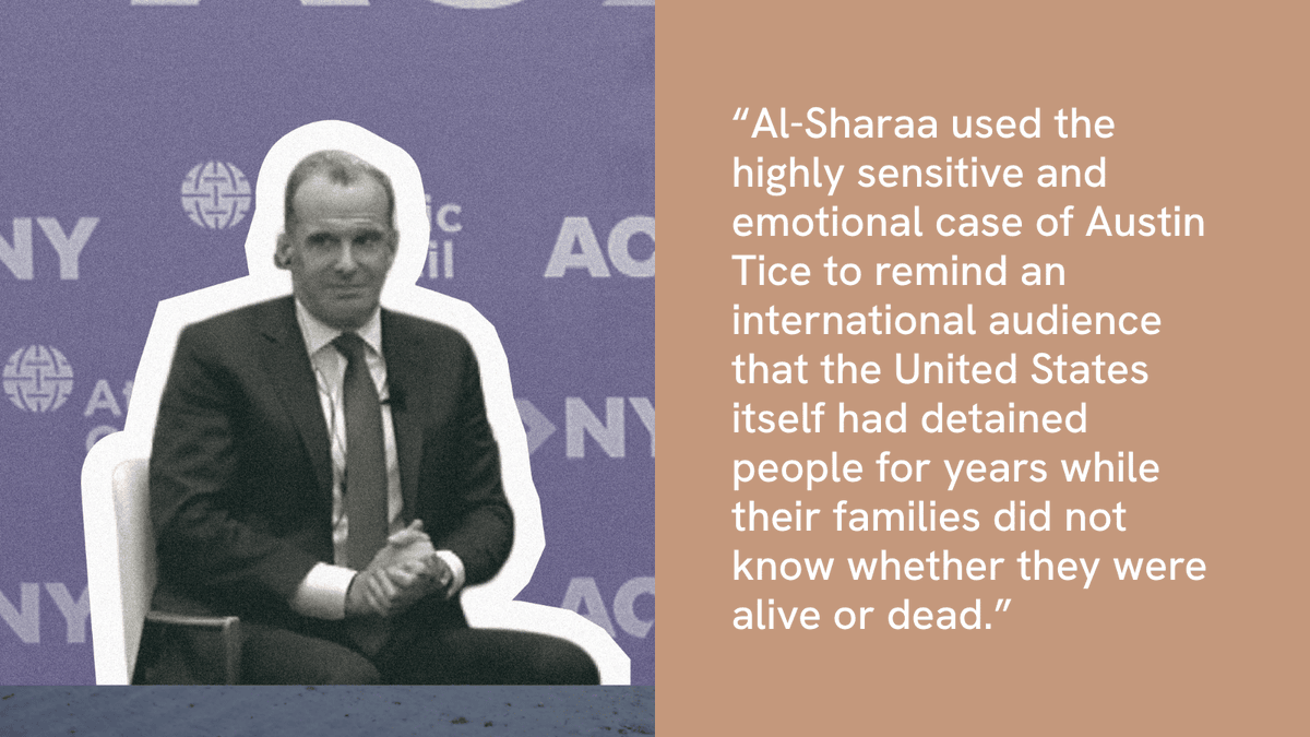 SyriaTransition's tweet photo. On the sidelines of the UN General Assembly, Brett McGurk attempted to elicit a public disavowal of al-Qaeda from Ahmad al-Sharaa, who resisted and turned the tables. The encounter tells a lot about a fundamental difference between the US establishment and Syria under al-Sharaa that may prove irreconcilable.

https://t.co/TAr5RsIfz4