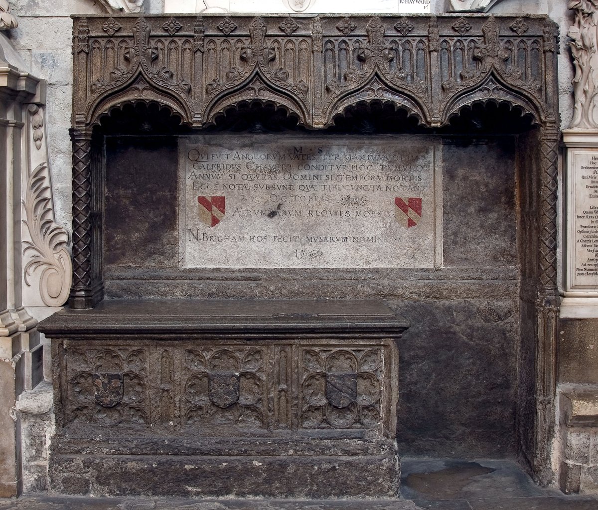 wabbey's tweet photo. Geoffrey Chaucer, known as the father of English poetry, was buried in the Abbey in 1400. He was the first writer to be buried in what became known as Poets' Corner, beginning a tradition which now sees more than a hundred of our greatest poets and novelists remembered there.

#30DaysofGraves #Literature