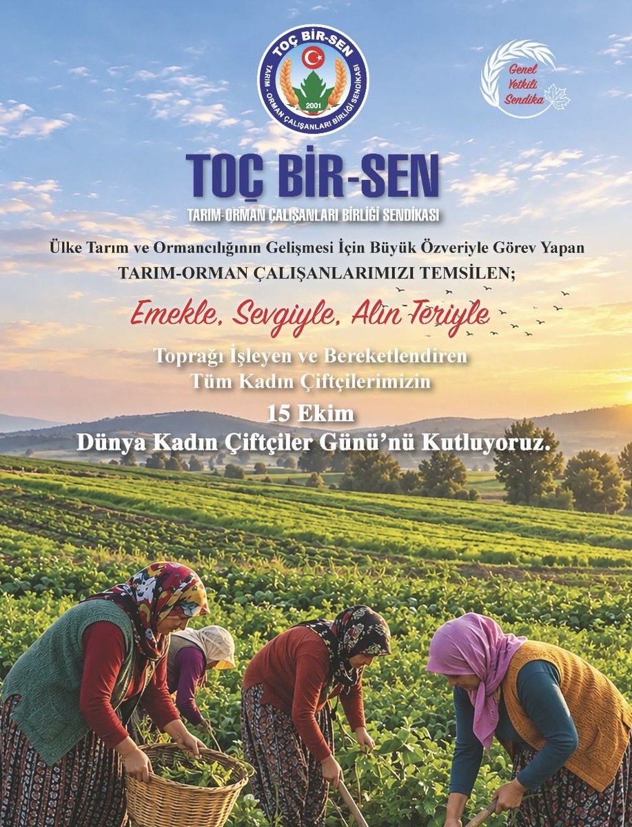 huseyinozturk_1's tweet photo. Emekle, sevgiyle, alın teriyle toprağı işleyen ve bereketlendiren tüm kadın çiftçilerimizin 15 Ekim #DünyaKadınÇiftçilerGünü 'nü kutluyoruz. https://t.co/KapKcRXuDb