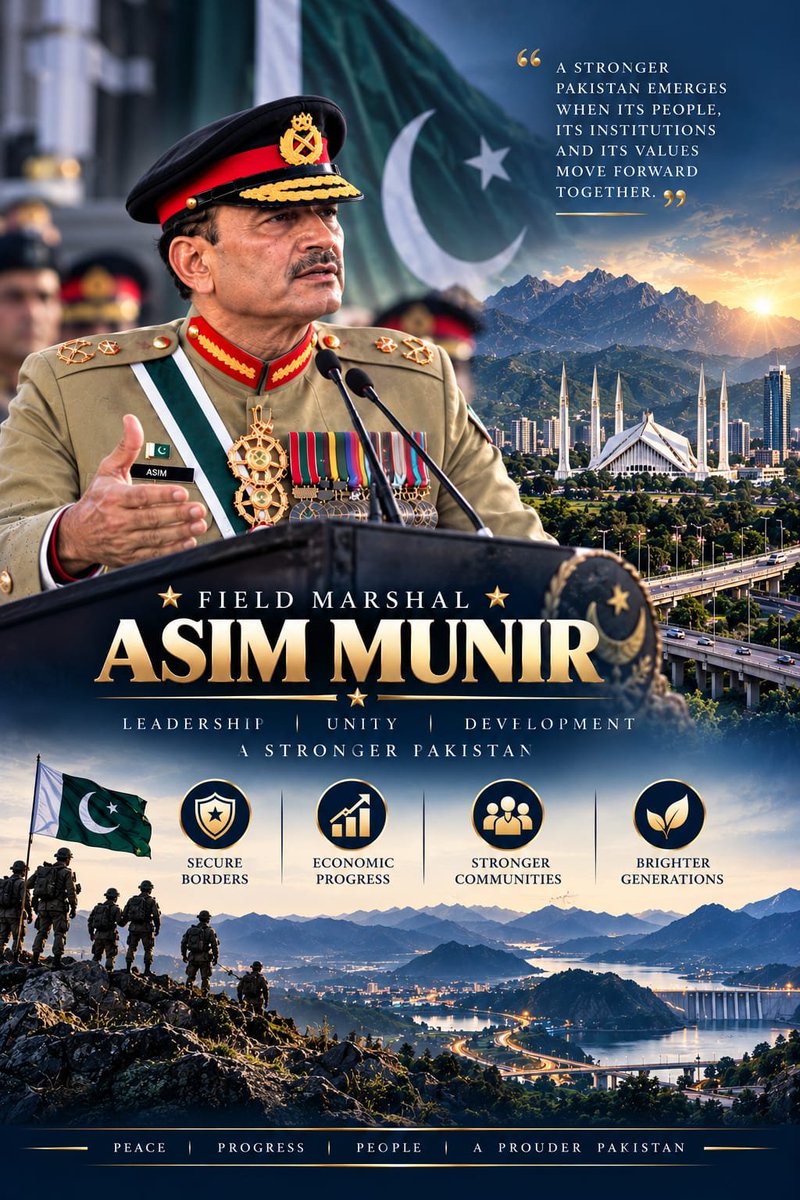 SyedaNoooral's tweet photo. Challenges test a nation’s resolve. Courage, preparation and unity help Pakistan face them with confidence. #HonourableFMAsimMunir #DignifiedSipahSalar #ValiantFieldMarshal #SteadfastCDF #BraveHeartCDF https://t.co/YVYhFwJt6X