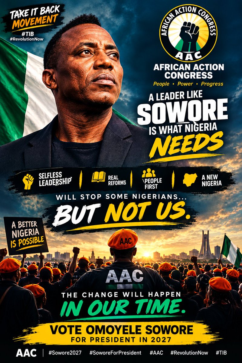 godwinsaint001's tweet photo. @sowore becoming the president of this nation will happen in our time.
We are the generation that must make it happen.
If we donβt do it now, tomorrow may be too late.
#Sowore2027 #SoworeForPresident #AAC #RevolutionNow https://t.co/Uv7CFremdr