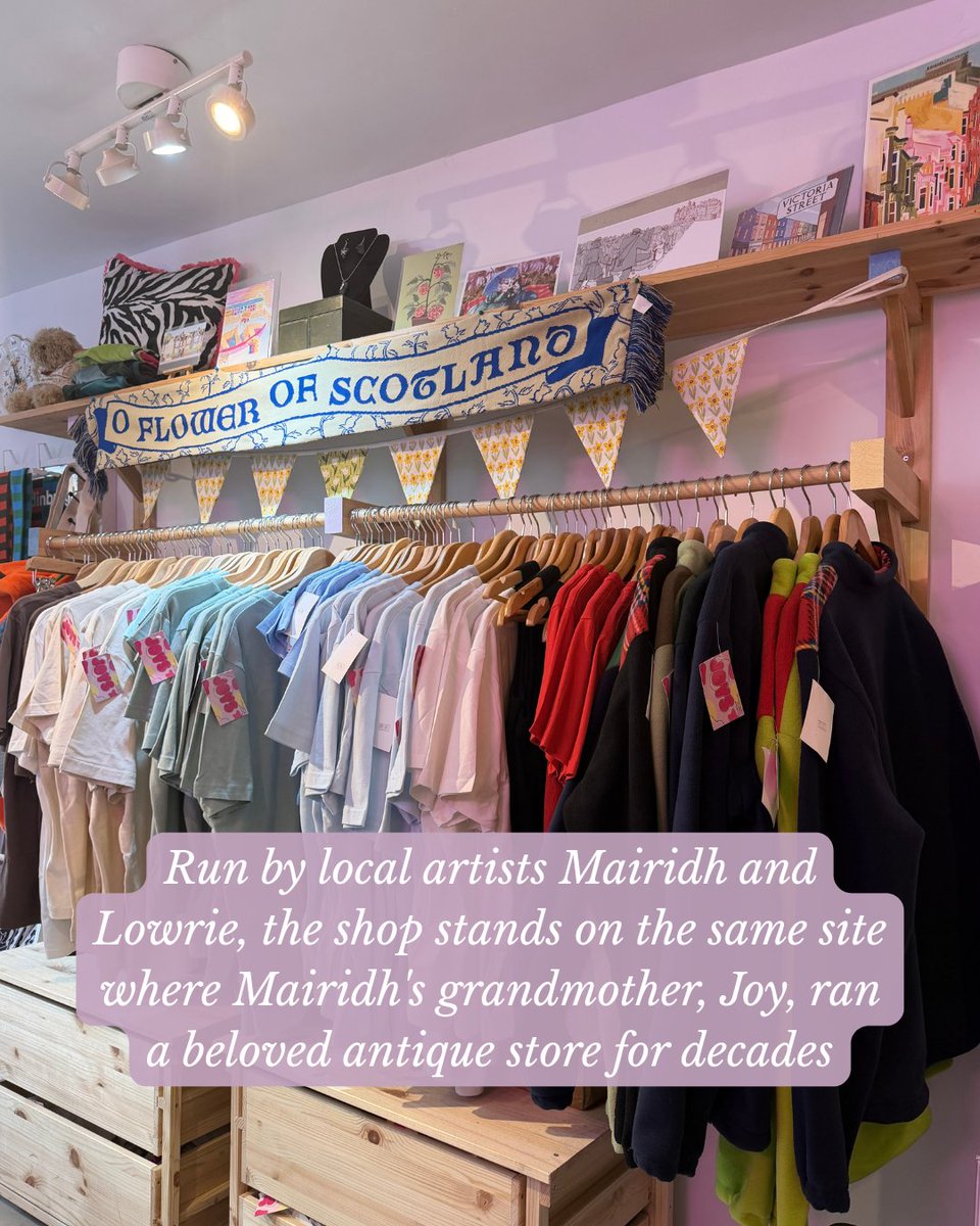 edinburgh's tweet photo. Owners Mairidh and Lowrie joined forces and opened Joys of Edinburgh last year, in August 2025. The retail space was previously owned for decades by Mairidh's grandmother, Joy, bringing a charming multigenerational legacy to Candlemaker Row. 🛍️

Joys now specialises in highlighting local Scottish makers and small businesses, stocking everything from custom ceramics and hand-crotched items to mystery prints from the in-store pink vending machine. A beautiful shop, built on a beautiful story! 🩷