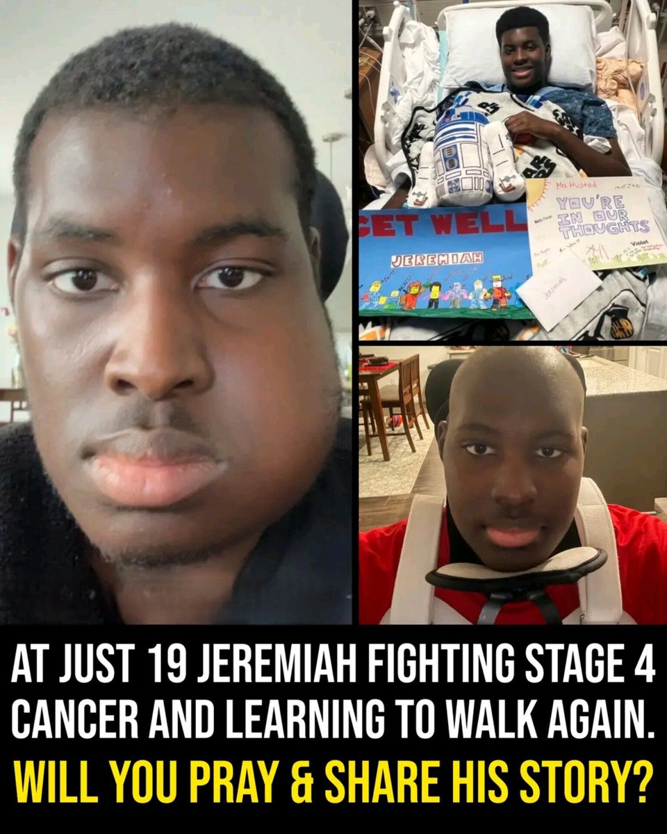 AdaugoAguiyi's tweet photo. 💔🙏 PLEASE SAY A PRAYER FOR 19-YEAR-OLD JEREMIAH JONES, WHO IS B@TTLING STAGE 4 ÇANÇER AND F1GHT!NG TO WALK AGAIN.

Jeremiah’s life changed in October 2023 when, during his senior year of high school, he was diagnosed with a rare and aggr£ss!ve b⁰ne çançer called Mesenchymal Chondrosarcoma.

The çançer began in his spine and spread to his chest, jaw, and hip. What started as back pa!ñ and d1ff!culty walking soon became a f1ght for his life.

He has endured multiple spinal surgêriës, çhemótheråpy, radiation, and months of rehab!litation. After one sürgéry, Jeremiah became par@lyzed, and doctors gave him only a small chance of walking again.

But he refused to give up. ❤️ Through determination, faith, and therapy, he began learning to walk again. Despite everything he was going through, he even graduated from high school in June 2024.

Sadly, in February 2025, he received the heartbre@k!ng news that his çançer had returned and continued spreading despite 14 rounds of çhemothérapy.

At just 19, Jeremiah is facing a b@ttle no young person should have to endure. His family is also struggling with the enormous cost of his ongoing medical care.

🙏 Please keep Jeremiah and his family in your prayers. Pray for strength, healing, comfort, and hope during this incredibly difficult time.

If you believe in the power of prayer, please leave a prayer for Jeremiah in the comments. Let him and his family know they are not forgotten. ❤️🙏