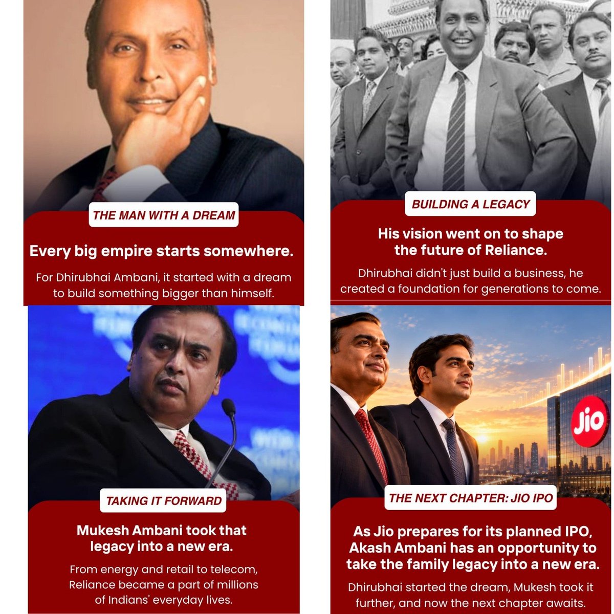 tassim_ali's tweet photo. Dhirubhai Ambani's big dream and Mukesh Ambani's continued expansion make Reliance's story fascinating. Now, Jio IPO discussions have added another topic to watch. https://t.co/oE1SYNqWLl