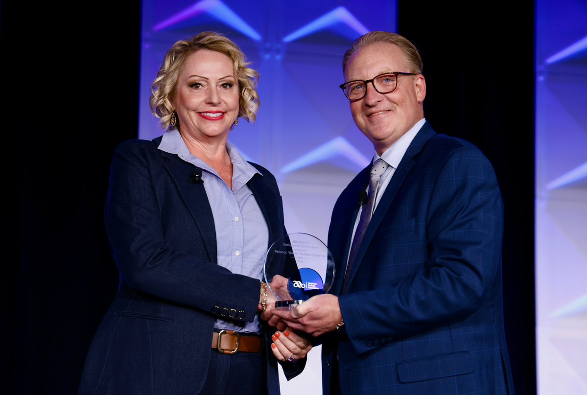 ABABankers's tweet photo. Two awards were announced at this week's #ABAAMLFraud Conference:
🏅ABA Distinguished Service Award for AML/CFT: Rebecca “Becky” Schauer Robertson, Blue Ridge Bank
🏅ABA Distinguished Service Award for Fraud Management: Karen Boyer, @MandT_Bank

More: https://t.co/aqH3OEEhFM https://t.co/go4Klse5hf