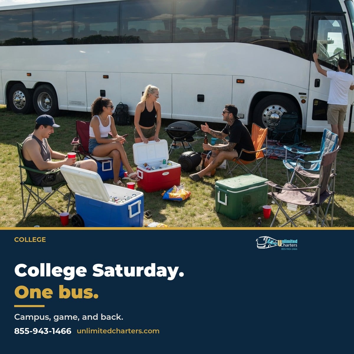 UnlimCharters's tweet photo. Rain on a college Saturday makes a caravan later, not smaller. Unlimited Charters puts that crew on one party bus in town.

Call 855-943-1466
https://t.co/cca05HQqCA

#CollegeFootball #PartyBus #CollegeGameday #Saturday https://t.co/ZMZJGGbwmg