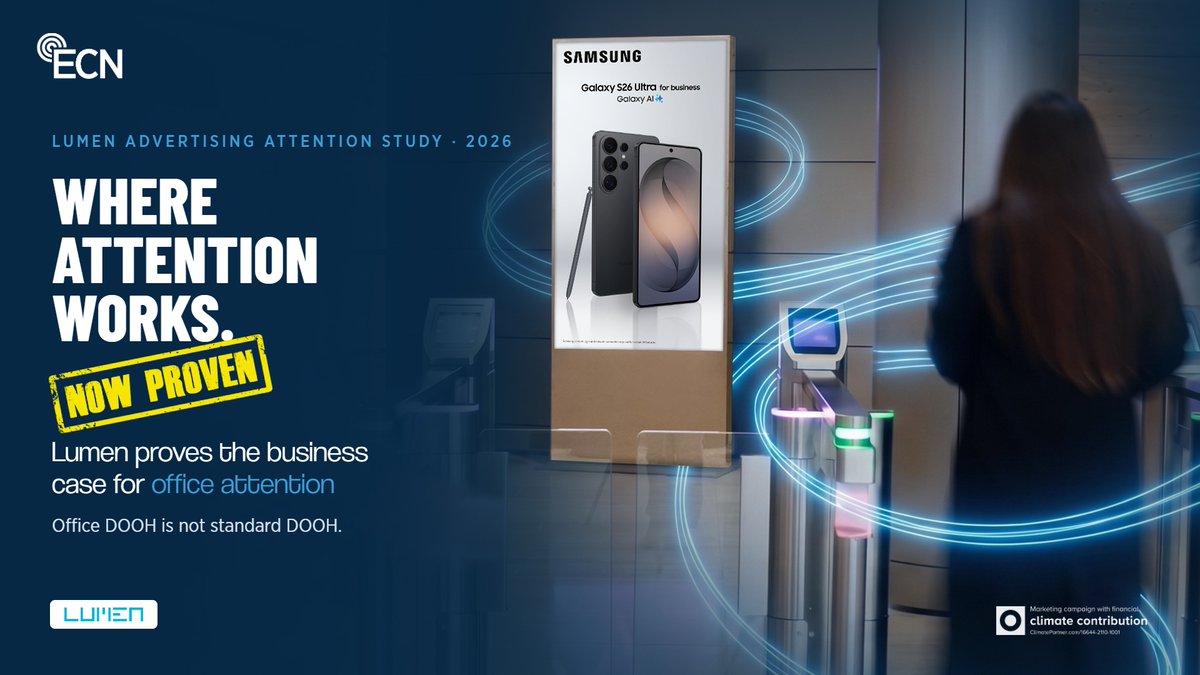 OutsmartOOH's tweet photo. Lumen study finds @ecn_dooh screens deliver very high attention levels https://t.co/qw05gmpXb2 https://t.co/jxHSJAHFaY