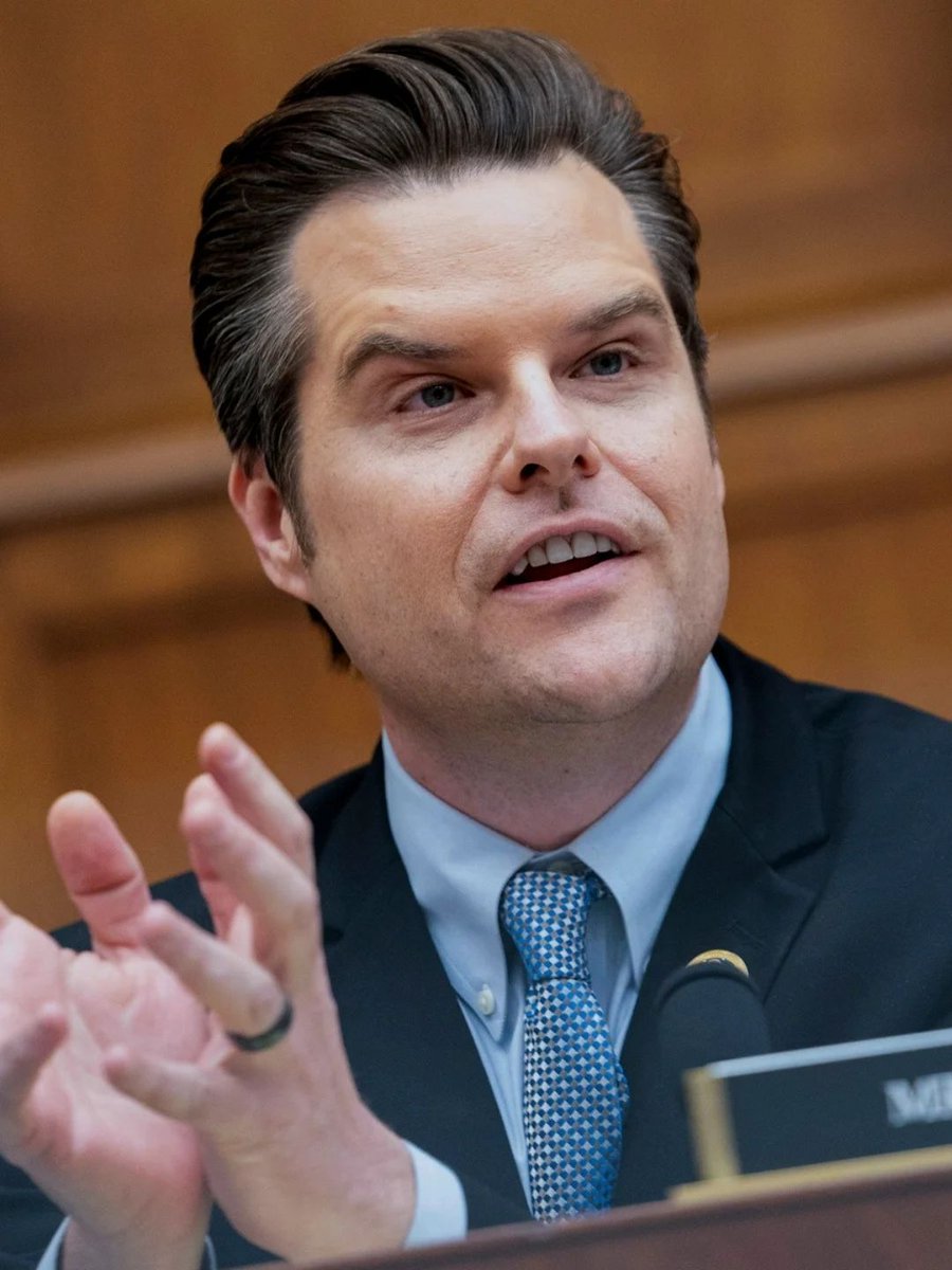 HQNewsNow's tweet photo. Florida Republican Matt Gaetz has been accused of sex trafficking young women and drugs in a new lawsuit:

“At the time of this venture, Gaetz was a sitting member of Congress, holding himself out to be one of President Donald J. Trump’s closest confidants and most loyal supporters."