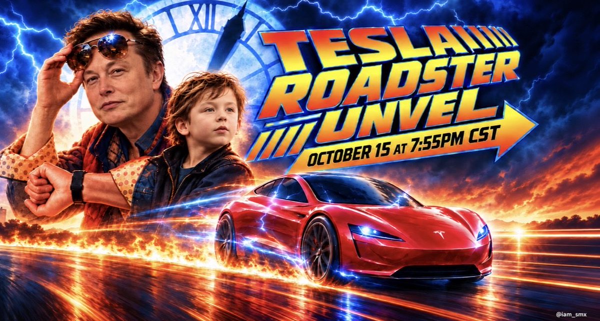 iam_smx's tweet photo. Tesla Roadster unveil, the clock is ticking!

Elon Musk as Doc Brown and Lil X as Marty McFly 😂 https://t.co/F6bGUWJAIH