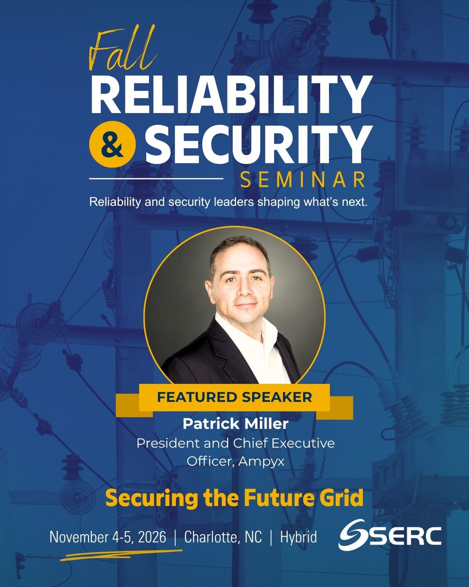 SERCReliability's tweet photo. Hear Patrick C Miller of Ampyx Cyber preview his Fall Reliability &amp; Security Seminar session on emerging cyber risks, AI, and the evolving threat landscape. Listen: https://t.co/n7VqF3BOBr 
Register:https://t.co/JZdbYYdl6M
   
#GridReliability #Cybersecurity #BPS #LeadWithPurpose https://t.co/1RkGJzcEui