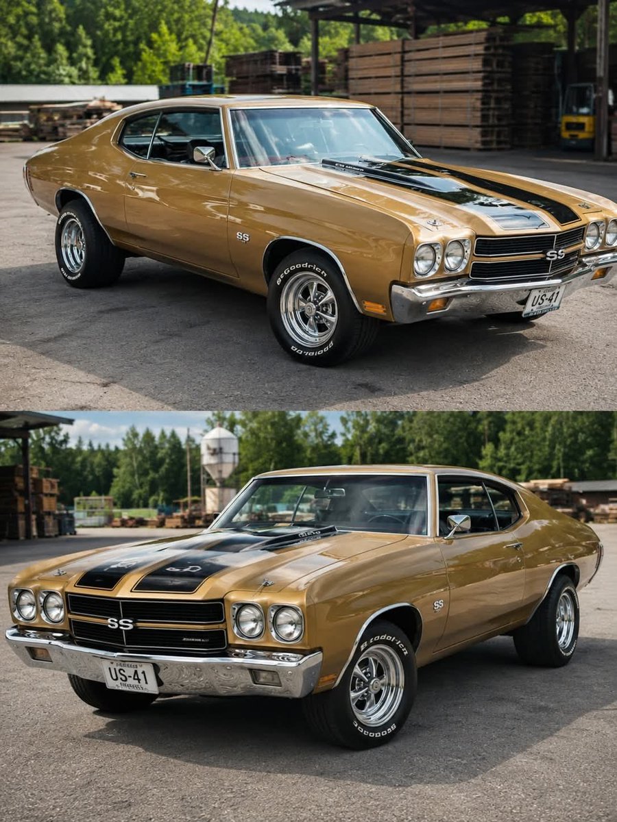 Sofia50020Sofia's tweet photo. Gold paint. Black hood stripes. SS in the grille. What year is this Chevelle?

1. 68
2. 71
3. 55

Look twice. No cheating. https://t.co/2kOtp9rBxn