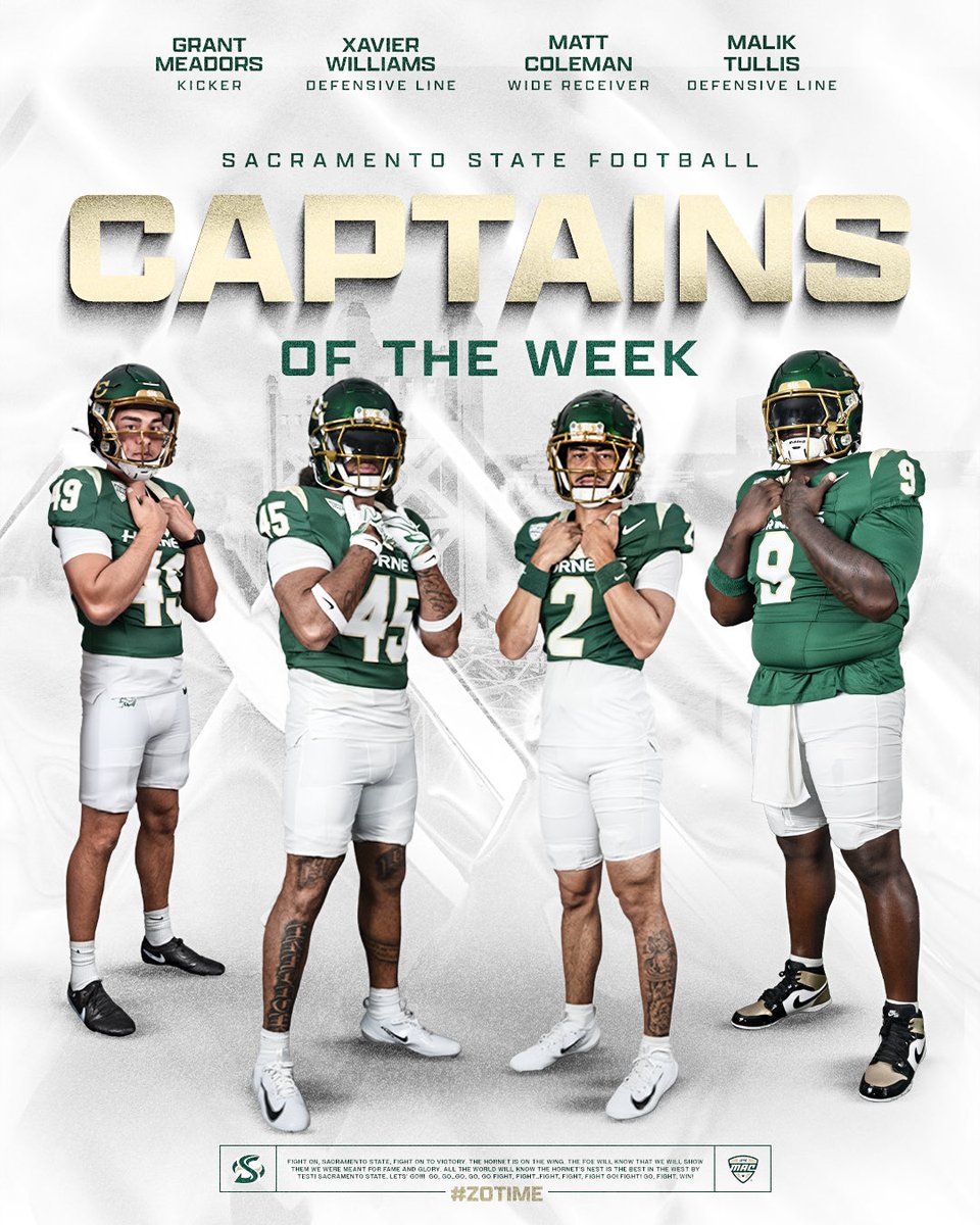 SacHornetsFB's tweet photo. 𝘾𝘼𝙋𝙏𝘼𝙄𝙉𝙎 𝙁𝙊𝙍 𝙒𝙀𝙀𝙆 7️⃣

#StingersUp | #GreenLine | #ZoTime https://t.co/nMRKuZyBYF