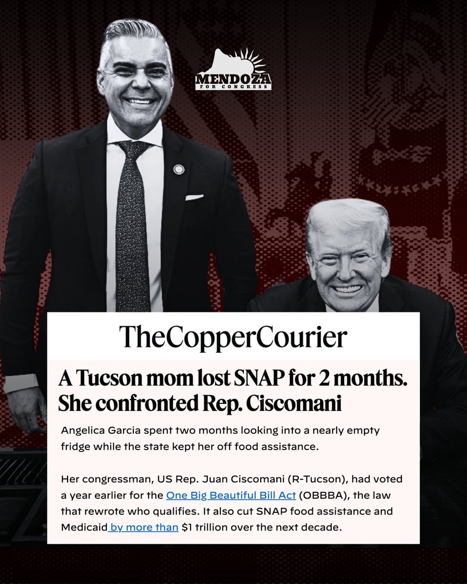 Mendoza4AZ's tweet photo. There's one clear pattern: Juan Ciscomani isn’t leading Southern Arizona, he’s following his party. #AZ06 deserves a representative, not a puppet. https://t.co/EpbMMz422S