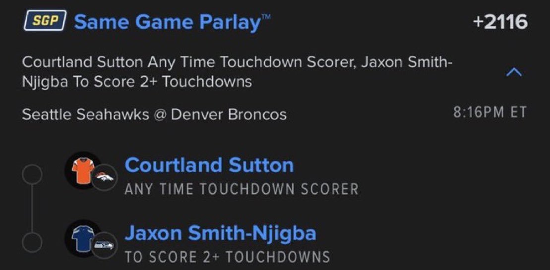 WILSONTIPS7's tweet photo. 🔥🏈 2-LEG SAME GAME PARLAY! 🏈🔥

🎯 +2116 ODDS 💰🤑

🟠 Courtland Sutton — ANYTIME TOUCHDOWN SCORER
🔵 Jaxon Smith-Njigba — 2+ TOUCHDOWNS

🚨🔥 NFL TD LOTTO! 🔥🚨
💰🏆 +2116 ODDS!
🏈💵 LET’S CASH! 🤑🔥 https://t.co/KS6q8srOsf