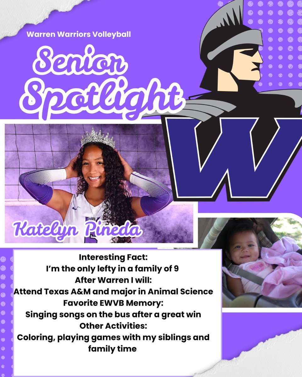 EWVB's tweet photo. Our first Senior Spotlight ⚔️💜⚔️ https://t.co/6M7uoj0XCS
