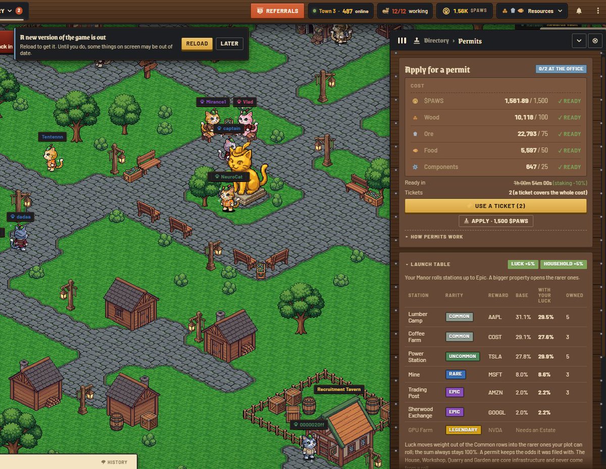 dadaazer0's tweet photo. Working towards unlocking Legendary GPU Stations in @pawsofsherwood! 📈
Need an Estate upgrade to get those NVDA shares going. Meanwhile, clearing out old Common Stations by recycling them—50% PAWS back and no resources spent! 🛠️   

Keep building and grinding! 🐾✨ https://t.co/8SZYOIpZZP