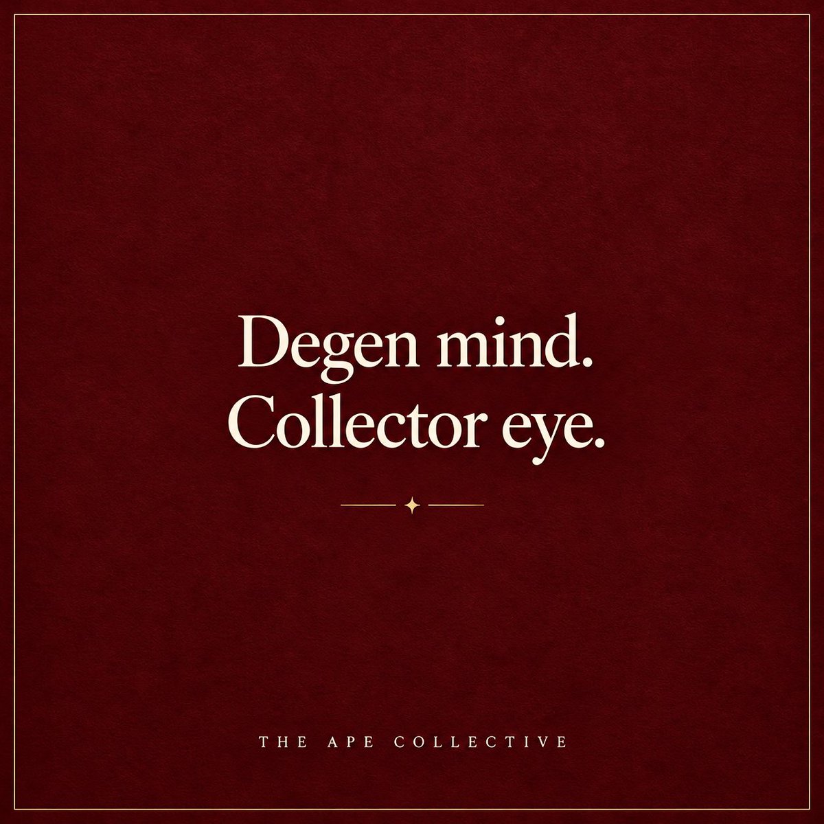 ApeCollectiveX's tweet photo. degen mind. collector eye. 🦍

you ape in for the art and stay for the crew. no yacht required.
The Ape Collective, the elegant way into ape culture, built for everyone. https://t.co/AWVbDTxm7U