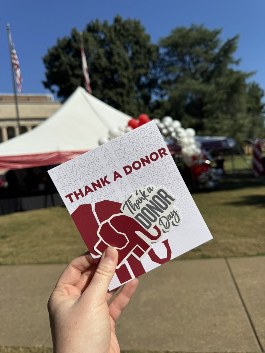 UofAlabama's tweet photo. It’s time for Thank A Donor Day ❤️ Stop by the Quad and say hello to @UA_Big_Al (& thank a donor) #ThanksAndRollTide https://t.co/5GcezALft7