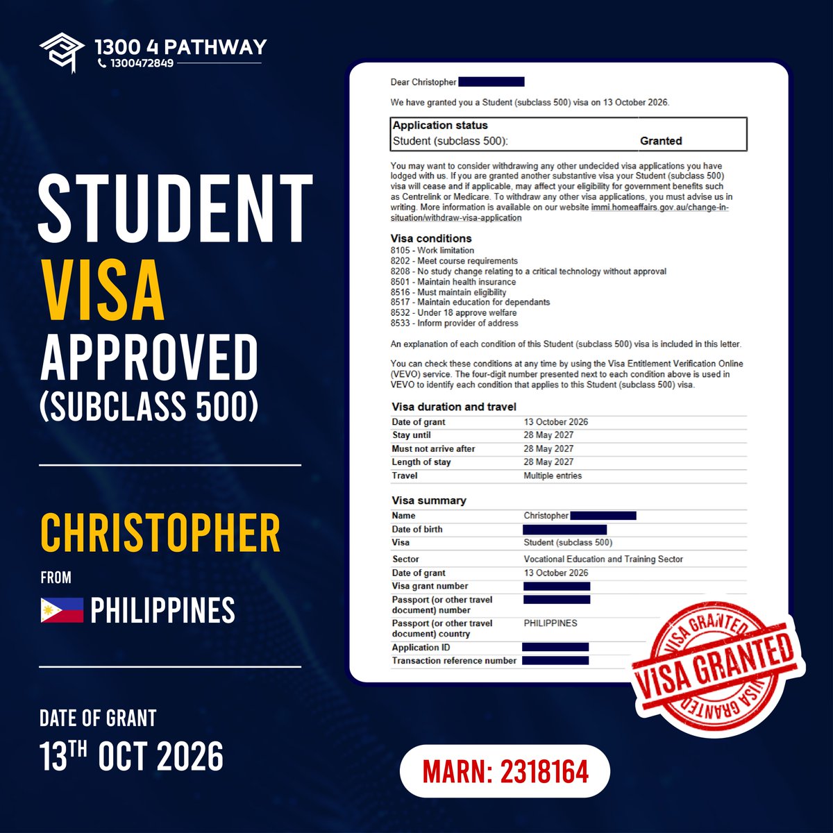 pathway_edu_au's tweet photo. 🌟👨🎓 Celebrating Christopher's Visa Success Story!
🎉🎊 Heartfelt congratulations to Christopher from Philippines🇵🇭
#visa #Successstories #studentvisa #visagranted #subclass500 #visa500 #VisaSuccess #EducationConsultation #MigrationServices https://t.co/lb2cRvAxyw