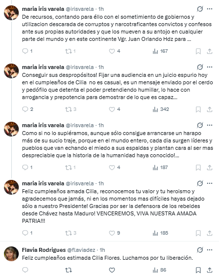 NotiExpressColo's tweet photo. Iris Varela llamó "cerdo y pedófilo" a Donald Trump en medio de un "berrinche rojito"

La dirigencia del chavismo no tardó en reaccionar a las recientes acciones judiciales promovidas desde Estados Unidos.

A través de un hilo en X, la dirigente chavista Iris Varela descargó con insultos al presidente estadounidense Donald Trump.

Varela inició su berrinche quejándose por las nuevas imputaciones judiciales contra Nicolás Maduro y Cilia Flores, las que consideró una “jugada miserable” dirigida desde la Casa Blanca.

“En el cumpleaños de nuestra hermana, camarada, compatriota y amiga Cilia Flores de Maduro quiero manifestar una vez más públicamente mi absoluto y total rechazo a la canallada que el gobierno gringo ejecuta descaradamente contra nuestro Presidente y Diputada!”, escribió Varela.

A lo largo del hilo de mensajes, Varela tildó a la administración norteamericana de ejecutar un “juicio espurio.

“Fijar una audiencia en un juicio espurio hoy en el cumpleaños de Cilia no es casual, es un mensaje enviado por el cerdo y pedófilo que detenta el poder pretendiendo humillar, lo hace con arrogancia y prepotencia para demostrar de lo que es capaz…”, se puede leer en uno de los mensajes.

La representante del chavismo prosiguió con la pataleta y concluyó sus mensajes reiterando su respaldo a la pareja acusada por narcoterrorismo demás delitos.
