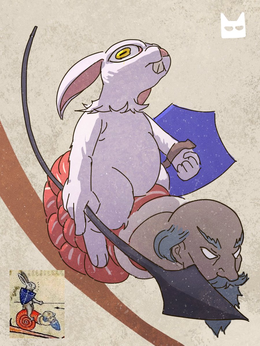 Tetsunomi_'s tweet photo. Not sure if my new followers will be into this, but Iโd like to share some random doodles I make to practice or unwind when I donโt have much time. This is my take on a funny medieval painting.
#artsketch #medievalart #Dailypractice #Digitalart #rabbit #snail https://t.co/1JifvFSctQ