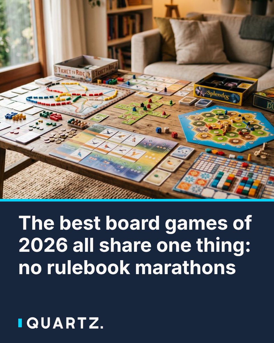 qz's tweet photo. The best board games of 2026 all share one thing: no rulebook marathons
Screen fatigue is real, and publishers are responding with faster, simpler games built for mixed-age tables — not just hardcore hobbyists. This ranked list
#BoardGames2026 #ExplodingKittens #FamilyGameNight https://t.co/LjF7iaJfQp