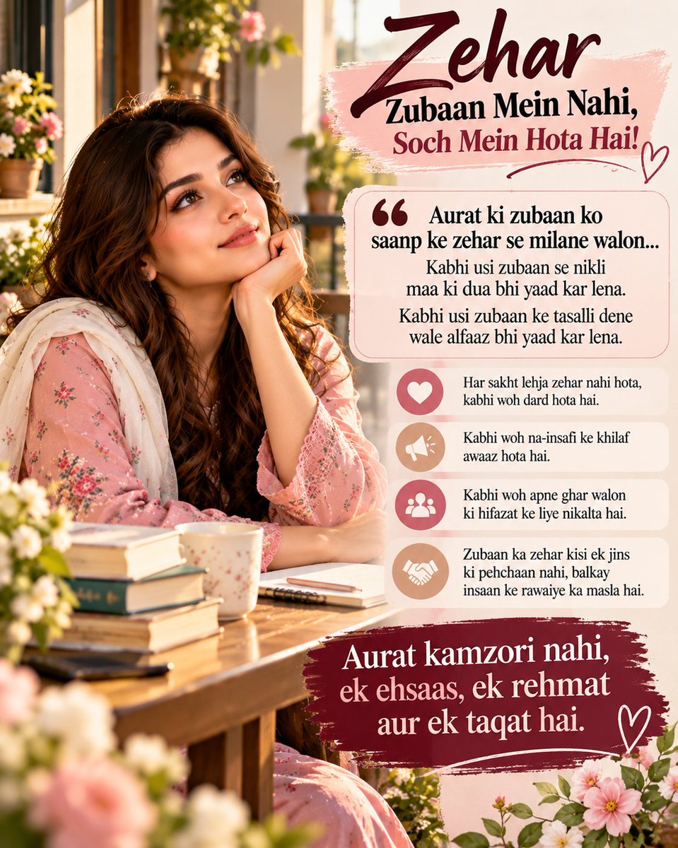 wa44644384's tweet photo. 🌸 Zehar Zubaan Mein Nahi, Soch Mein Hota Hai! ❤️

🐍 Aurat ki zubaan ko saanp ke zehar se milane walon...

Kabhi usi zubaan se nikli maa ki dua bhi yaad kar lena. 🤍

#RespectWomen #WomenEmpowerment #PositiveThinking #SocialAwareness https://t.co/CSdnk5fUg1