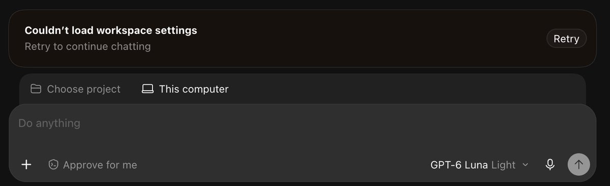 hammercha1n's tweet photo. @thsottiaux but what about "Couldn’t load workspace settings" https://t.co/hWojrh9iqn