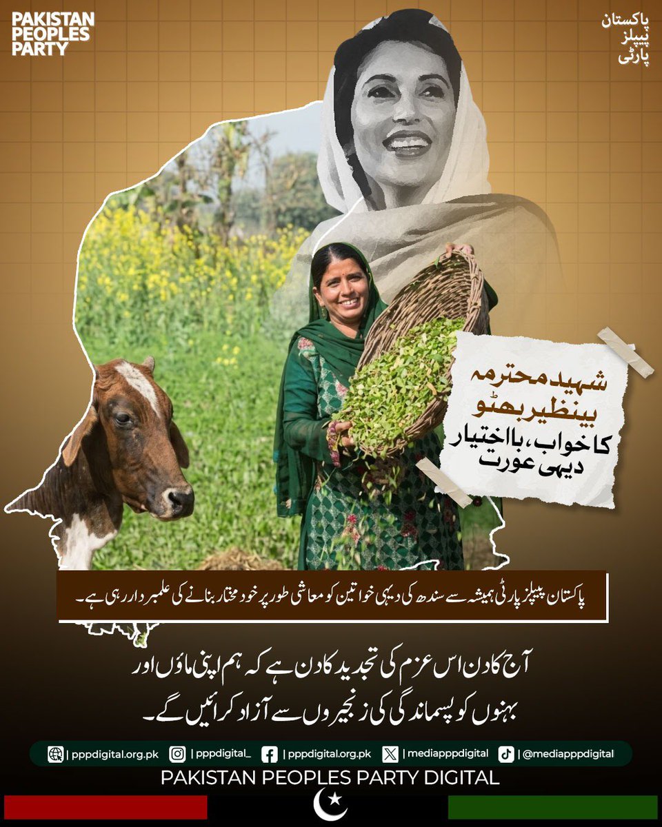 mediapppdigital's tweet photo. کھیتوں کی ہریالی سے معیشت کی خوشحالی تک، سندھ کی محنتی اور باہمت دیہی خواتین کو سلام! 

عالمی یومِ دیہی خواتین کے موقع پر حکومتِ سندھ کے اقدامات، بشمول بے نظیر وومن ایگریکلچرل ورکرز ایکٹ، گھروں کے مالکانہ حقوق اور سندھ رورل سپورٹ پروگرام، دیہی خواتین کے معاشی و سماجی حقوق کے تحفظ اور خودمختاری کی اہمیت کو اجاگر کرتے ہیں۔

آئیے عہد کریں کہ ہر دیہی خاتون کو مساوی مواقع، تحفظ، عزت اور روشن مستقبل فراہم کرنے کے لیے اپنا کردار ادا کریں گے۔

بااختیار عورت، خوشحال خاندان، مضبوط سندھ! 

@BBhuttoZardari 
#InternationalDayOfRuralWomen