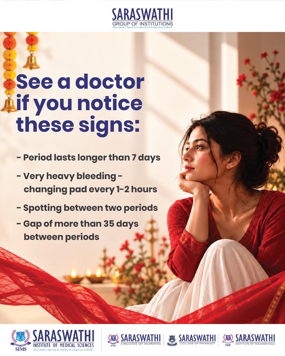 saraswathimedsc's tweet photo. Periods: When Is It NOT Normal? See a doctor if your period lasts longer than 7 days.
Health first, not shame. Do not ignore period problems. Saraswathi Institute of Medical Sciences and Hospital encourages you to talk openly with your gynaecologist.
#PinkOctober #PeriodHealth https://t.co/XRgGlZ4mWj