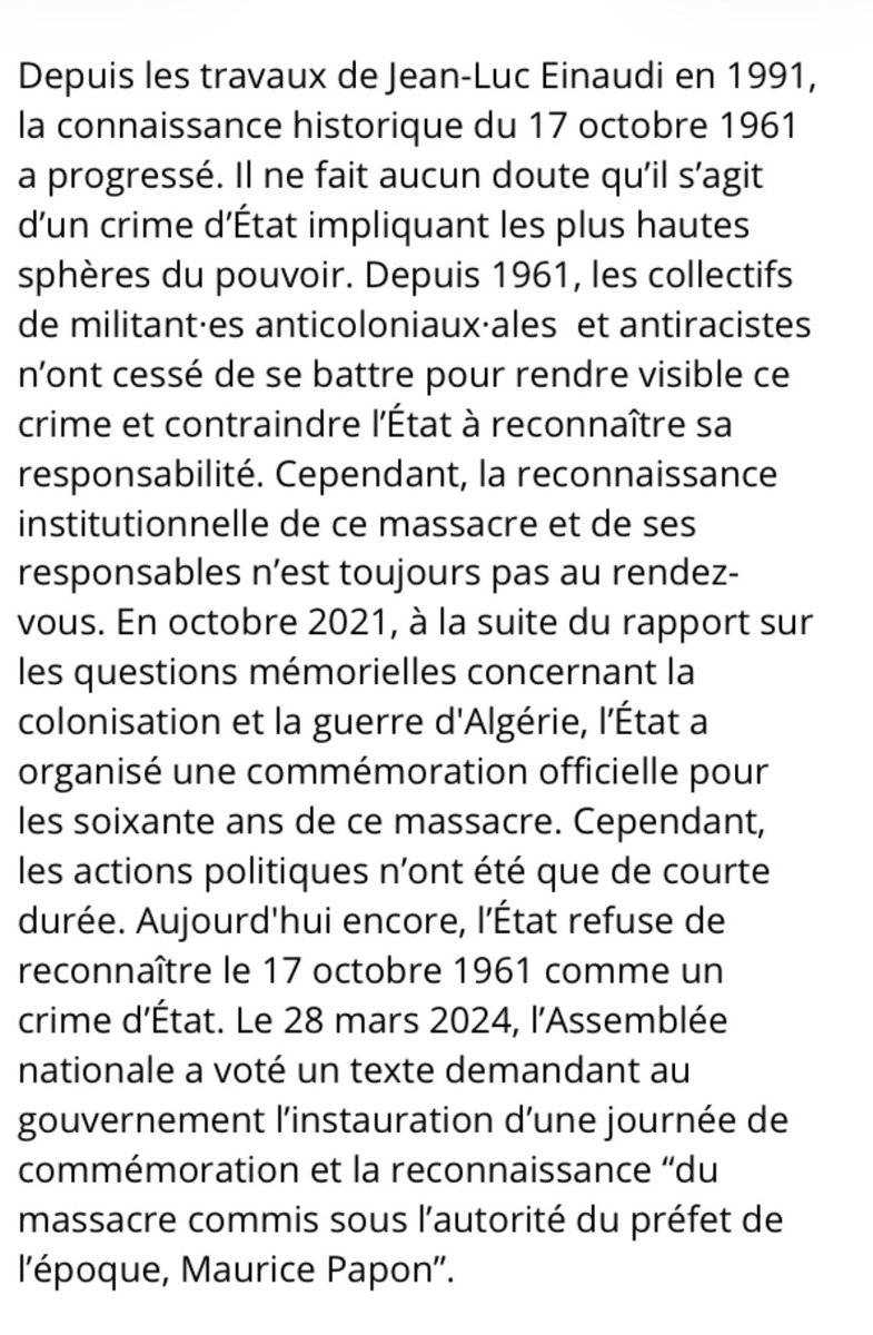 Kryptonite0709's tweet photo. Le #17octobre 1961, est une date qui entache la 🇫🇷, elle est l’expression du colonialisme au pouvoir d’autant que cette dernière continue de refuser à la reconnaître comme crime d’état !

🗣️Massacre colonial des centaines de manifestants algériens tués par la police 🇫🇷 à Paris https://t.co/0NUvQHyJMS
